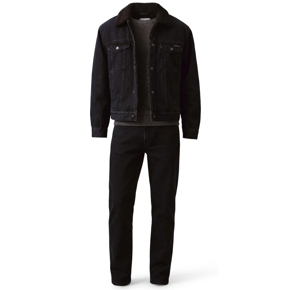 NEW CALVIN KLEIN 90s sherpa denim trucker jacket in blue black stone
